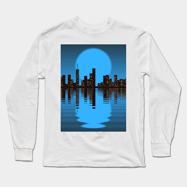 CİTYSCAPE REFLECTİON. ONCE İN A BLUE MOON Long Sleeve T-Shirt by mister-john